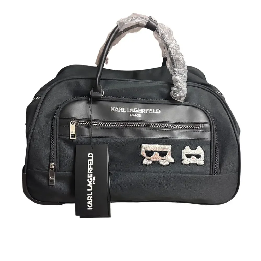 Karl Lagerfeld Paris Ikonik Rolling Weekender Duffel Carry On Luggage Black NWT